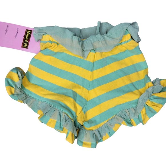 Mustard Pie NWT sprinkle shorts yellow blue stripes with ruffle detail size 6m - Picture 5 of 5